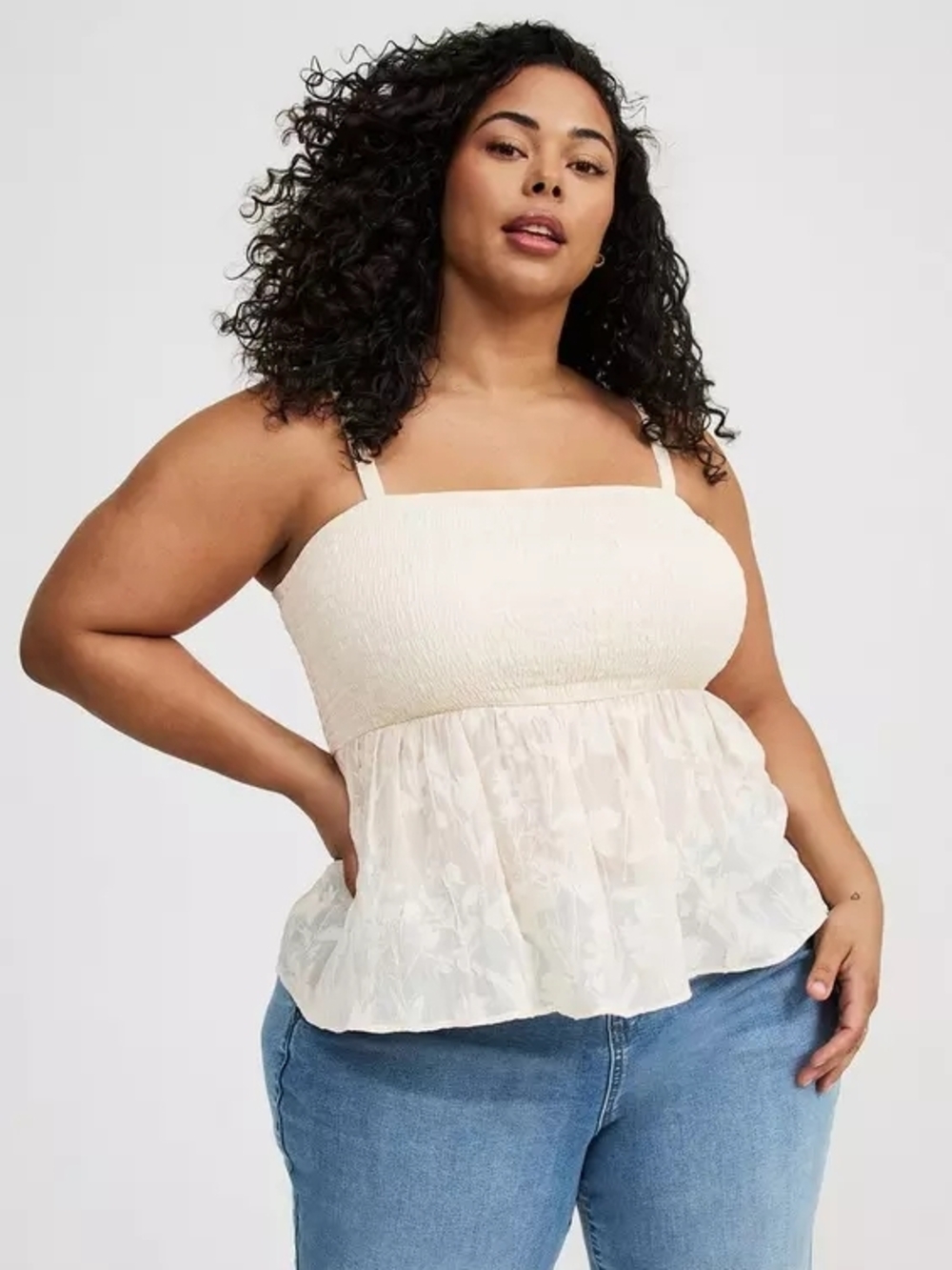 torrid Cream Smocked Peplum Cami